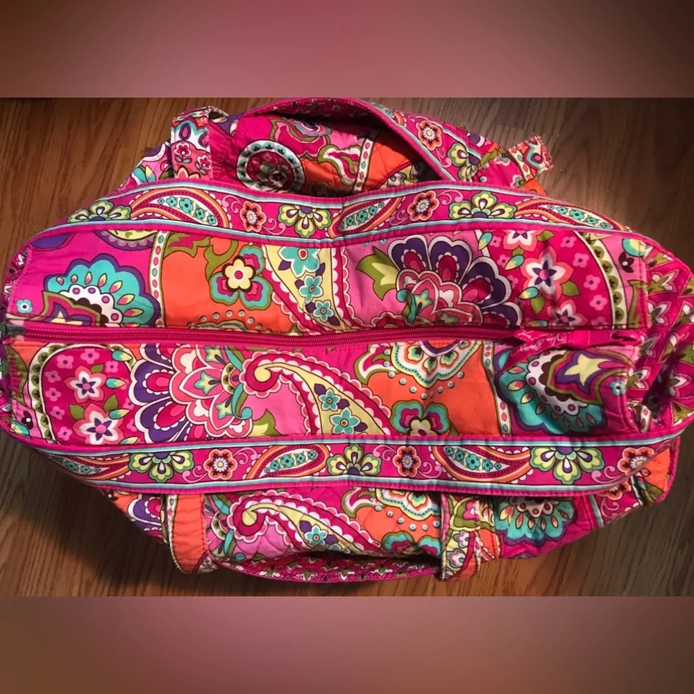 Vera Bradley Quilted Weekender Tote Bag Pink Paisley Floral L 14x20” Duffel Bag - Picture 6 of 11